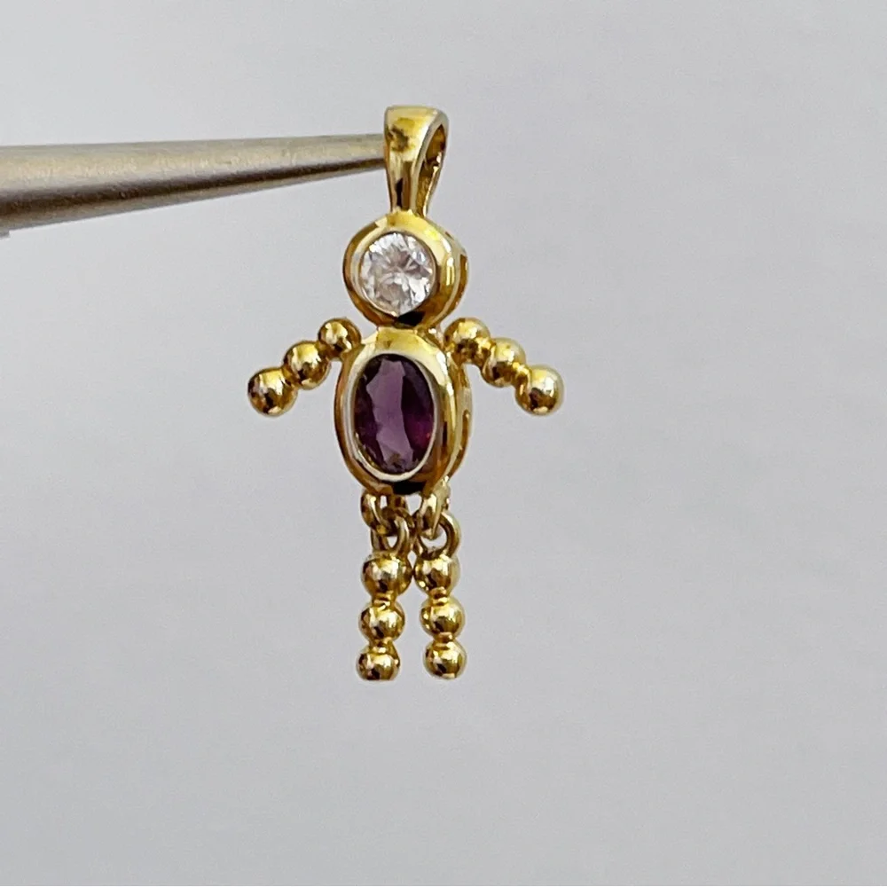 925 Sterling Faux Diamond Faux Amethyst Girl Birthstone Pendant 1.25” - Picture 8 of 9